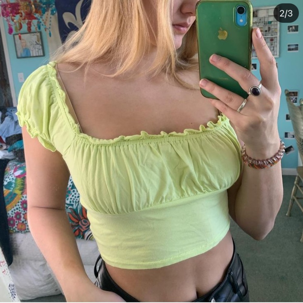 Citron green crop blouse with ruffle